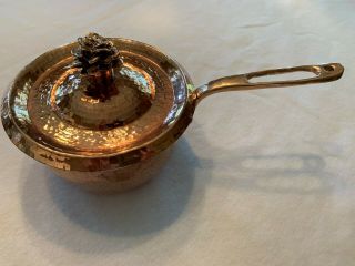 Copper Cookware Vintage Amoretti Brothers 1.  5 Pint Saucepan,  Bronze Flower Lid