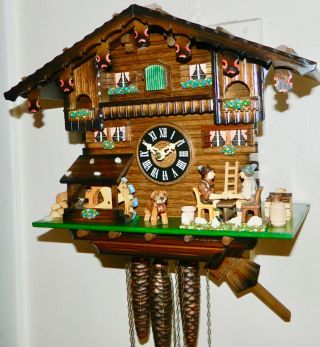 Vintage Full Animated Hand Painted Musical Black Forest Cuckoo Clock 12