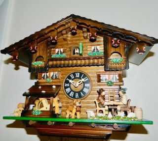 Vintage Full Animated Hand Painted Musical Black Forest Cuckoo Clock 8