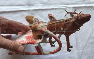 Antique Vtg Christmas Reindeer Vtg Santa Claus Sleigh Mache