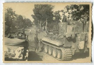 German Wwii Archive Photo: Panzer Vi Tiger Tank & Wehrmacht Personnel Vehicle
