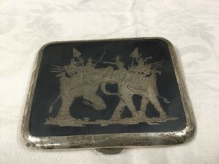 STERLING SILVER SIAM CIGARETTE CARD CASE NIELLO ELEPHANTS 2