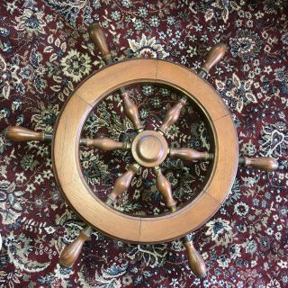 Vintage Ships Captains Wheel Wood Brass 25”