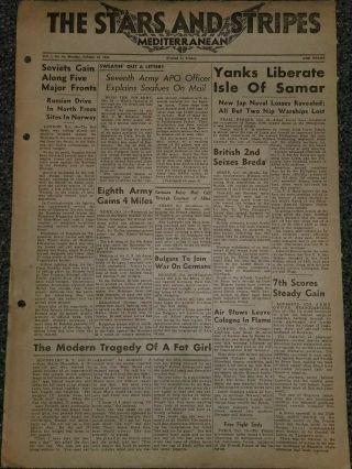 Wwii Stars And Stripes Newspaper Dated October 30,  1944 Yanks Liberate Samar