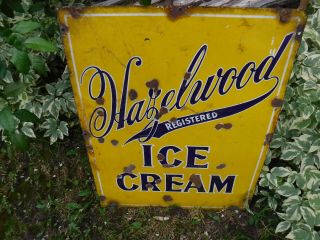 Large Rare Antique Vintage Hazelwood Registered Ice Cream Metal Sign Embossed