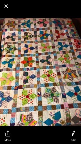 Colorful Vintage Quilt Top 88” X 76” Full Size