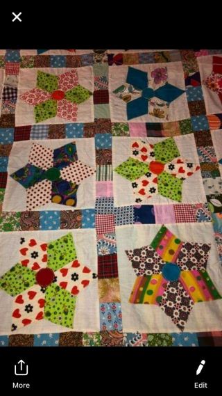 Colorful Vintage Quilt TOP 88” X 76” Full Size 2