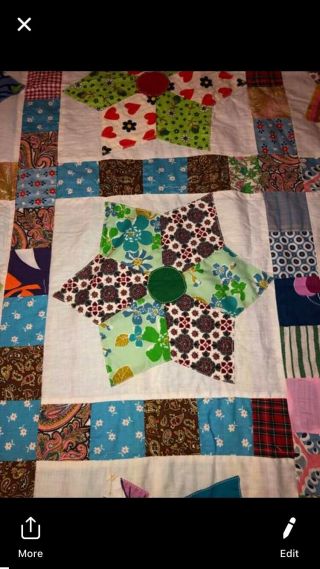 Colorful Vintage Quilt TOP 88” X 76” Full Size 3