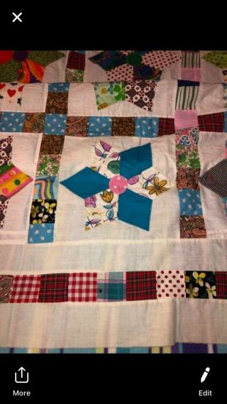 Colorful Vintage Quilt TOP 88” X 76” Full Size 4