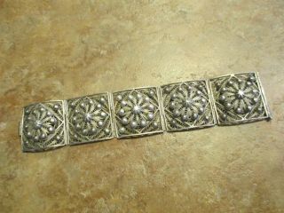 Large.  Extra Old Vintage Sterling Silver Hinged Floret Panel Bracelet