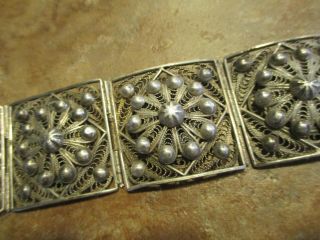 LARGE.  Extra OLD Vintage Sterling Silver Hinged FLORET Panel Bracelet 2