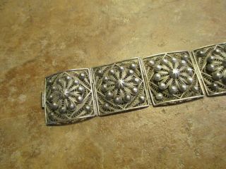 LARGE.  Extra OLD Vintage Sterling Silver Hinged FLORET Panel Bracelet 5
