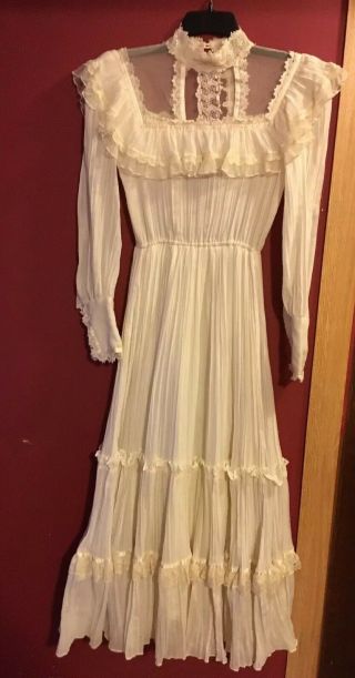 Vintage Gunne Sax By Jessica Ivory Lace Prairie Boho Wedding Dress Maxi Size 6/8