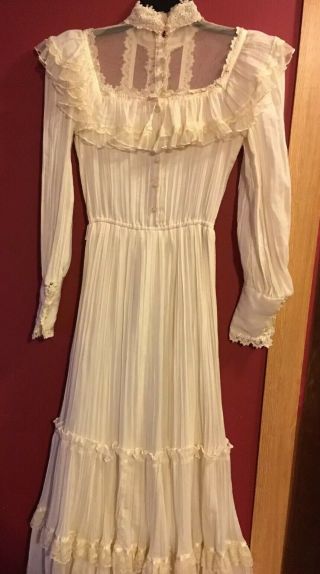 Vintage Gunne Sax By Jessica Ivory Lace Prairie Boho Wedding Dress Maxi Size 6/8 3