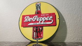 Vintage Dr Pepper Porcelain Gas Beverage Soda Coca Cola Drink Glass Bottles Sign