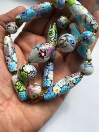 Vintage Milifiori Millefiori Flower Glass Beads Necklace Italian Pastel Colours