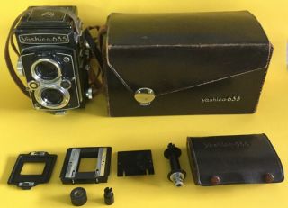 Vintage Yashica 635 Tlr Japanese Camera W/ Accessories & Case