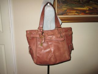 Fossil Long Live Vintage Leather Tote Overnight Weekender Bag With Big Key