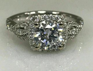 2 Ct Brilliant Round Moissanite Halo Vintage Engagement Ring 10k White Gold Over