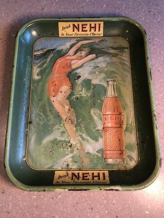 Vintage Rare 1930s Nehi Soda Serving Display Tray Sign Bottle Beverages Pop