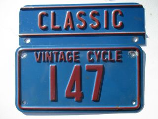 1980s South Wales Classic Vintage Motor Cycle 0147 Red/blue License Plate