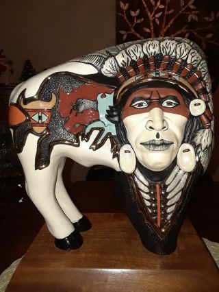 Vintage Rare Native American Kathryn Yauney Buffalo Warrior Statue 11