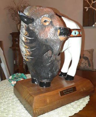 Vintage Rare Native American Kathryn Yauney Buffalo Warrior Statue 8