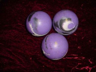 (3) Vintage Abc Comet? Duckpin Bowling Balls Purple Black White Swirl 3.  5 Pound