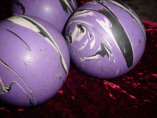 (3) Vintage ABC Comet? duckpin bowling balls purple black white swirl 3.  5 pound 7
