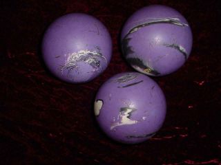 (3) Vintage ABC Comet? duckpin bowling balls purple black white swirl 3.  5 pound 9