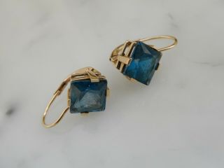 A 9 Ct Gold 6.  00 Carat Blue Gemstone Earrings