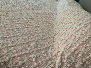 Vintage Chenille Bedspread Dusty Rose Cream Tufted Popcorn Fringe Shabby Chic 8