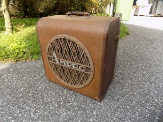 1940s 1950s Vtg Art Deco Wood Case Large Ampro Cast Speaker Grill Not
