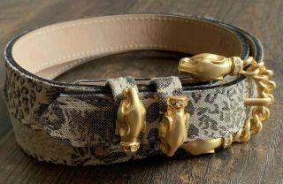 Rare Bb Simon Vintage Women’s Leopard Print Leather Belt Leopard Heads Buckle L