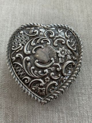 Victorian Sterling Silver Heart Shaped Box.  English 1901