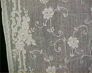 2 Vintage Antique Lace Curtain Panel 27x56 " Roses Victorian Estate Woven Craft