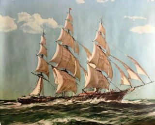 Sea Witch Leading Ship Picture Frank Vining Smith 16x20 Vintage Lithograph