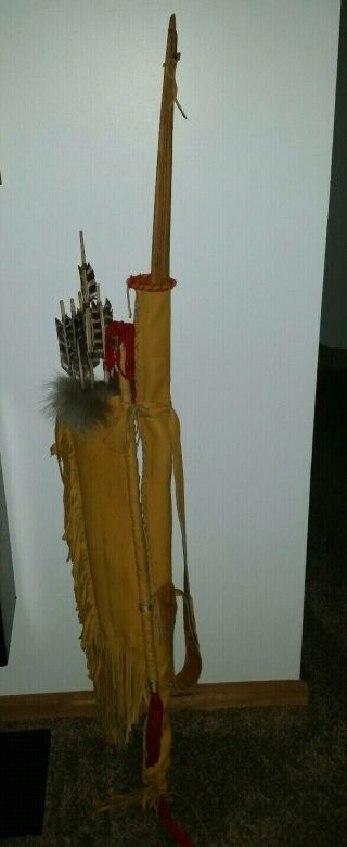Vtg Native American Hand Made Warrior Bow And Quiver With Arrows Large 59 "