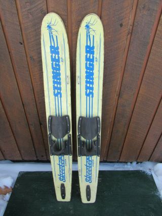 Vintage Set Of Wooden 48 " Long Waterskis Water Skis Signed Stinger