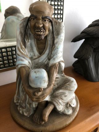 Vintage Chinese Clay Oriental Mudman Figure Statue Old Man,  Mud Man