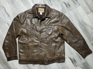 Vintage Gap Leather Trucker Jacket Brown Men 
