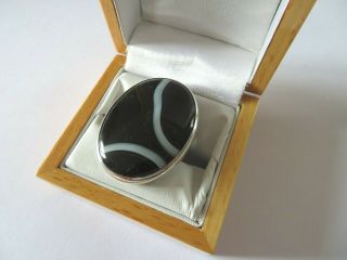 Scottish Silver & Agate Ring Edinburgh 1990 Malcolm Gray Ortak Size P