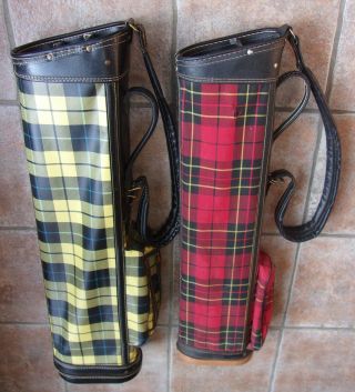 2 Antique Vintage 1930 1940 Plaid Golf Bags Great Looking Decorative Yellow Red