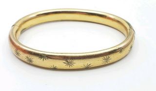 Antique Edwardian? Hinged Bracelet Gold Tone W Stars Snow Flakes W Brass Guards