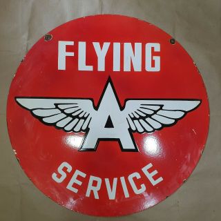 Flying A Service 2 Sided 2 Pc Vintage Porcelain Sign 30 Inches Round