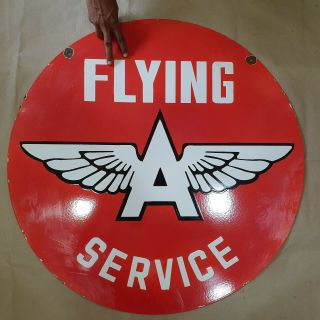 FLYING A SERVICE 2 SIDED 2 PC VINTAGE PORCELAIN SIGN 30 INCHES ROUND 4