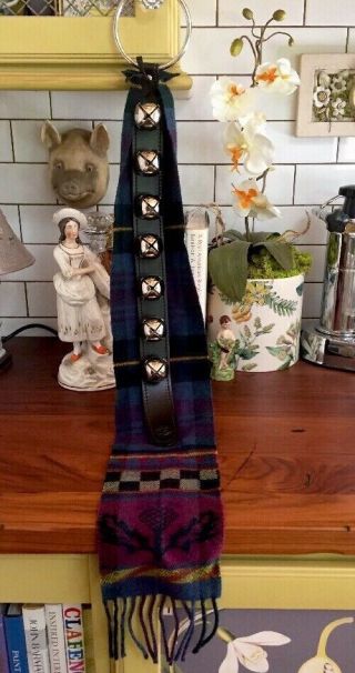 Vintage Mackenzie Child’s Wool & Leather Hanging With 7 Bells
