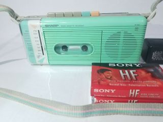 Vintage Sharp Qt - 5 (gr) Green Am/fm Radio Cassette Recorder & Great