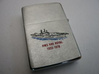 Rare Vintage Zippo Usa Lighter Enamel Hms Navy Crest Ark Royal 1955 - 1978
