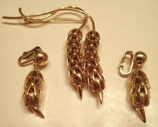 Vtg Golden Waving Wheat Mid - Century Modern Modernist Brooch & Earrings Napier